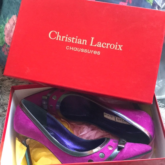 Christian Lacroix Shoes Christian Lacroix Magenta Suede Heels 375